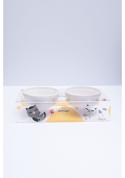 Petmagic Akrilik Pleksi Evcil Hayvan Beyaz Seramik Kaseli Kedi Mini Köpek Mama Su Kabı Kedi