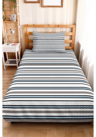 Mavi Çizgili Modern Genç Odası Tek Kişilik Pike Takımı-gri Geometrik 160x220cm Kapitone Yatak Örtüsü Mumlu Defne Demi