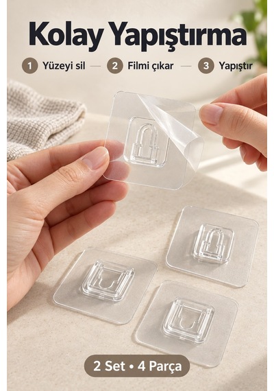 Geçmeli Klips Eşya Sabitleme Askısı Şeffaf 2 Set 4 Parça