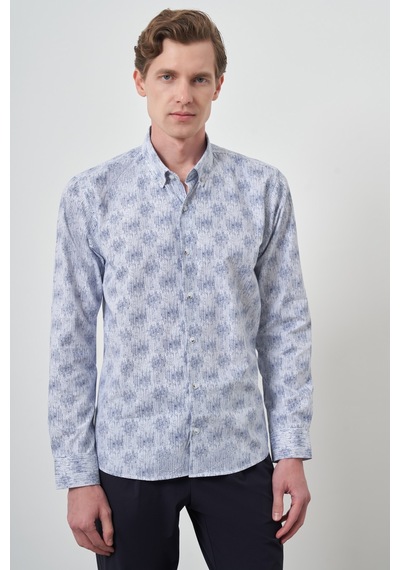 Morven Erkek Lacivert Slim Fit Düğmeli Yaka Gömlek 25ms004013200 Lacivert Lacivert