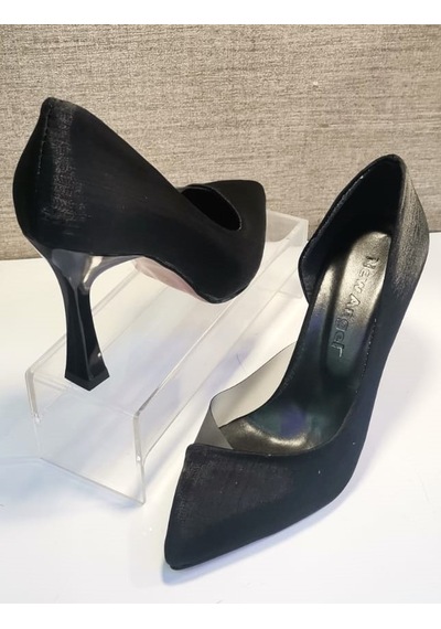 New Angel 853 Kadın Topuklu Şeffaf Detaylı Stiletto Ayakkabı Siyah Saten Siyah
