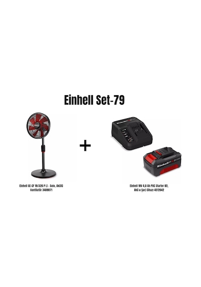 Einhell Set-79 Einhell Ge-cf 18/320 P Li Akülü Vantilatör+einhell 18v 4,0 Ah Pxc Starter Kit, Akü & Şarj Cihazı