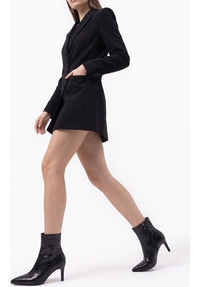 Luvishoes Luvi Shoes Noya Siyah Baskı Sivri Burun Kadın İnce Topuklu Bot Siyah Kroko
