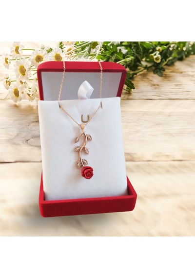 Modahilye 925 Ayar Gümüş Gül Tasarım Rozegold Renk Kolye Rose Gold