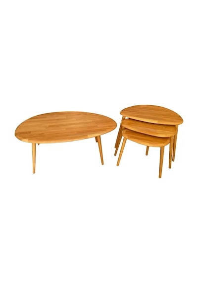 Fawdecor Asimetrik Masif Ahşap Orta Sehpa Ve 3'lü Zigon Açık Meşe