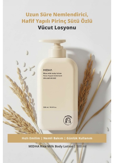 Midha Rice Milk Nemlendirici Hafif Yapılı Pirinç Sütü Özlü Vücut Losyonu 500 ML
