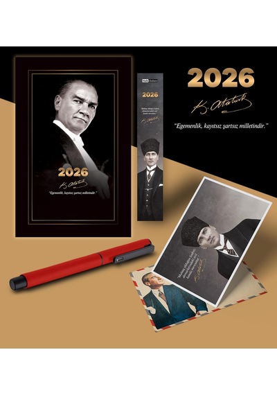Tr 2026 Gazi Paşa Atatürk Ajandası Ayraç Kartpostal Kalem - Kırmızı Genel