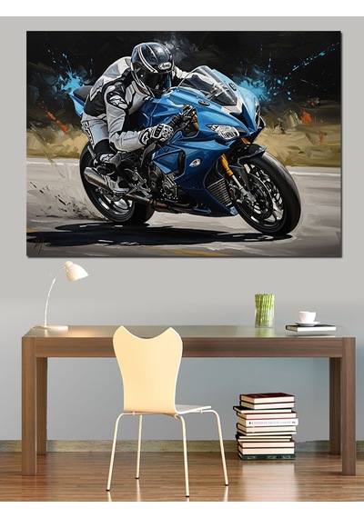 Gece Işıklı Hızlı Spor Motosiklet Dekoratif Kanvas - Mdf Ahşap Tablo