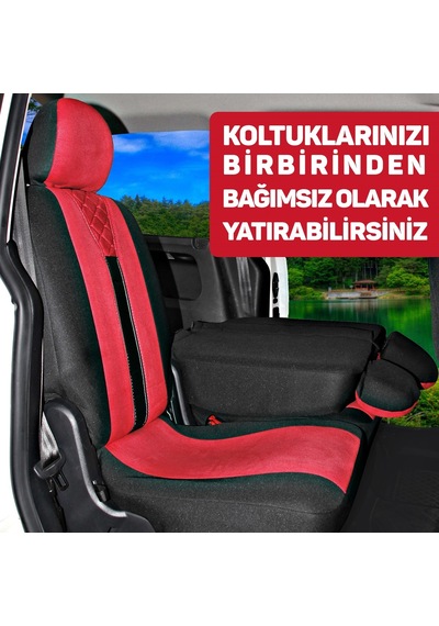 Pandami Ticari Oto Koltuk Kılıfı, Tam Set 5 Koltuk - Tay Tüyü / Kırmızı