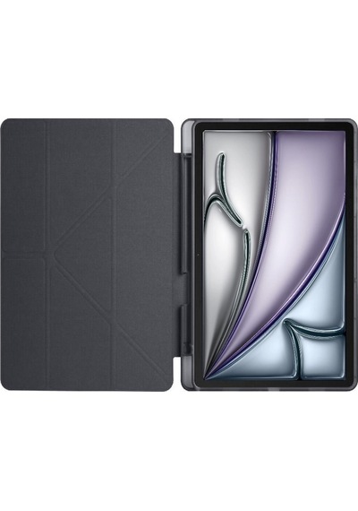 Apple Uyumlu iPad Air 13 Inç 2024 M2 Kılıf Kalem Şarj Bölmeli Stadlı Uyku Modlu Arkası Silikon Akıllı Case Kılıf
