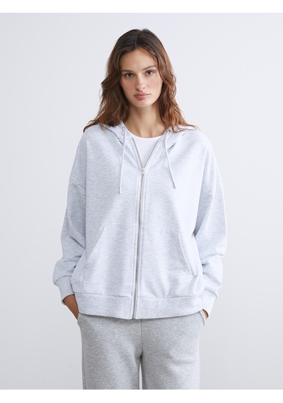 Lcw Vision Gri Kapüşonlu Oversize Kadın Fermuarlı Sweatshirt