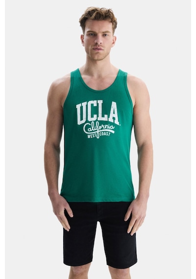 Ucla Pebble Yeşil Sıfır Kol Baskılı Oversize Erkek Tshirt Yeşil