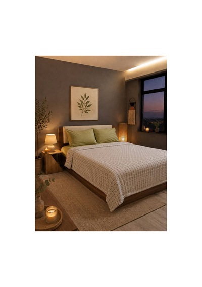 %100 Pamuk Pikolu Çift Kişilik Pike Seti - Lastikli Çarşaf - 200 X 220 Cm Yeşil