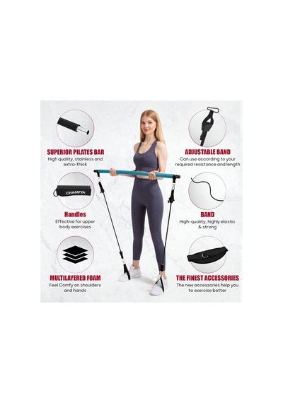 Champya Yoga Fitness Pilates Topu Squat Pilates Barı Direnç Lastiği Pilates Seti İthal Ürün Mavi
