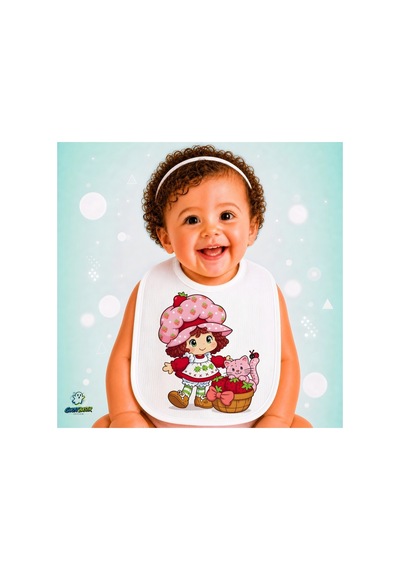 Çilek Kız Keten Bebek Mama Önlüğü Yumuşak - Emici - Yıkanabilir - Özel Tasarım P040 Çok Renkli