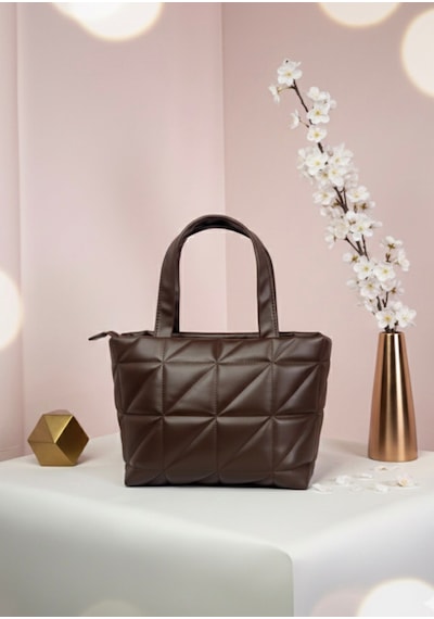 Addy Puffy Geometrik Baget Kahverengi Kadın Omuz Ve El Çantası Kahverengi