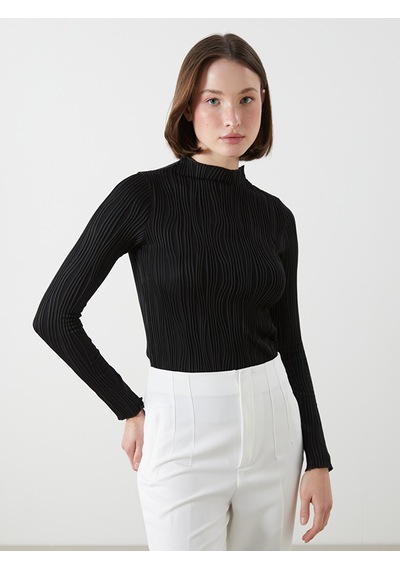 Lcwaıkıkı Classic Siyah Dik Yaka Dokulu Kadın Body