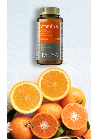 Talya Vitamin 5 Arı Sütü Polen Kırmızı Kore Ginseng Propolis Vitamin C İçeren Takviye Edici Gıda 60 Kapsül