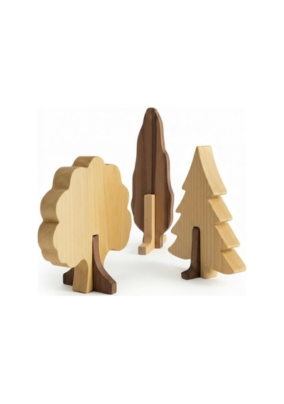 Simdale Wood İsimli Dekoratif Ahşap 3'lü Ağaç Seti Çam, Meşe, Selvi
