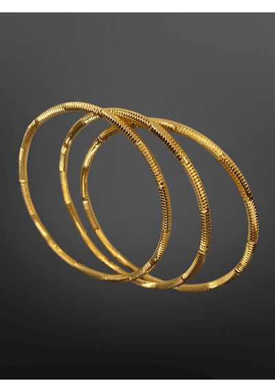 Gold Renk Desenli 3'lü Halka Model Parlak 316l Kadın Çelik Bileklik Seti Modern Ve Zarif Gold