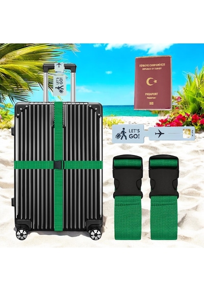Tarix Valiz Kemeri 2 Adet + Etiket 1 Adet + Şeffaf Pasaport Kılıfı 1 Adet Yeşil