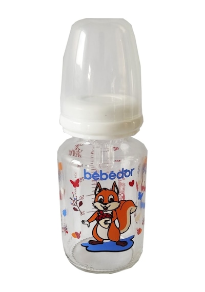 Bebedor Desenli Silikon Emzikli Yavaş Akış Beyaz 125 Ml Kod: 30302  Cam Biberon
