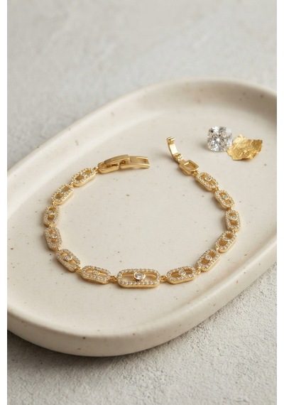 Gold Renk Zirkon Taşlı Messika Model Bileklik Tj-bb8850 Çok renkli