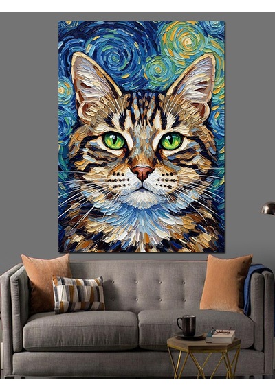 Ahşap Tablo Van Gogh Tarzı Kedi Çocuk Odası Tabloları