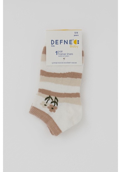 Defne Baby Kız Çocuk Patik Çorap Çiçek Baskılı Çizgili 5-12 Yaş, Karışık Renk
