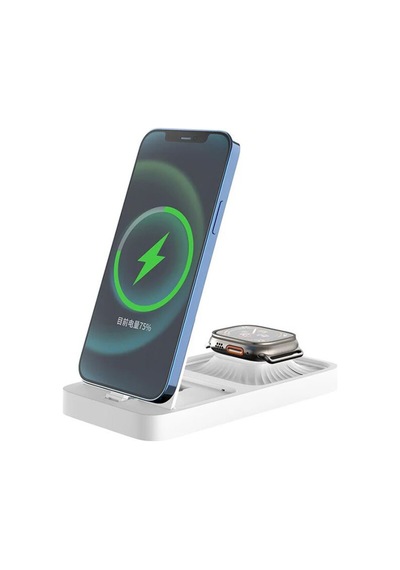 Kablosuz Şarj Standı 3 In 1 Katlanabilir Hızlı Şarj Cihazı İphone Apple Watch Uyumlu Beyaz