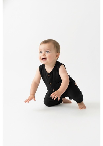 Miababy Müslin Kısa Atlet Tulum Siyah