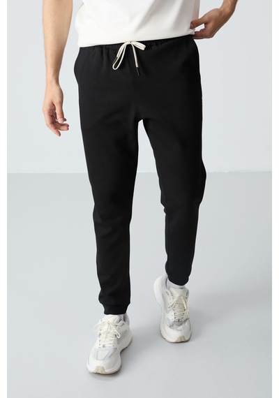 Tommy Life Ekru Siyah Pamuklu Kalın Yumuşak Dokulu Oversize Fit Basic Erkek Eşofman Takım - 85261 Ekru - Siyah