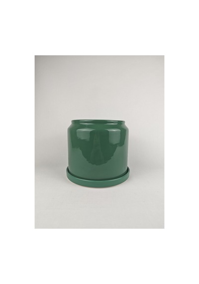 Drum Seramik Saksı Parlak Yeşil Jade Green Çap:18cm Yük:16cm Tabaklı