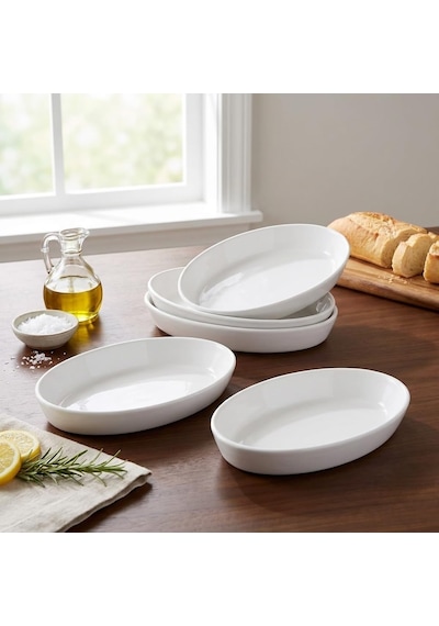 3'lü Porselen Büyük Boy Kayık Tabak Seti - Minimalist Beyaz Sunum Tabağı Çukur Mezelik Kahvaltılık Ve Servis Tabağı 19 X 12 X 3.5 Cm Çok Renkli