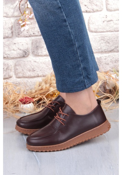 Mehmet Mete 2610 Rahat Yumuşak Esnek Kauçuk Taban Hakiki Deri Kadın Ayakkabı Kahve