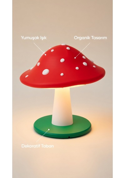 Dekoratif Mantar Gece Lambası - 3d Tasarım Estetik Oda Dekoru - Hediyelik Masa Lambası Mood Light Kırmızı