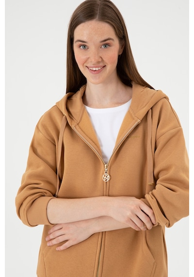 U.S. Polo Assn. Kadın Camel Şardonlu Kapüşonlu Sweatshırt 50314130-VR015