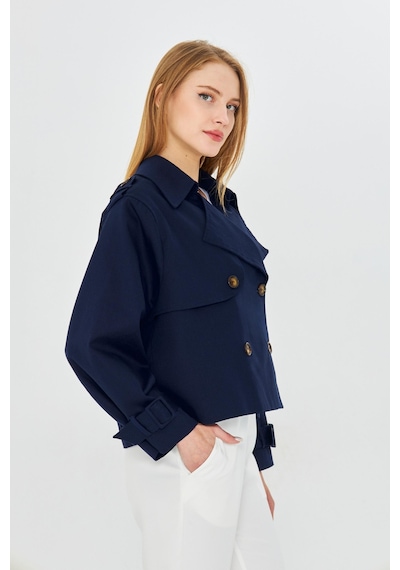 Pastelastore %100 Pamuk Gabardin Astarlı Oversize Geniş Kalıp Kadın Crop Kısa Trençkot 1122 Lacivert Pastelastore %100 Pamuk Gabardin Astarlı Oversize Geniş Kalıp Kadın Crop Kısa Trençkot 1122 Lacivert