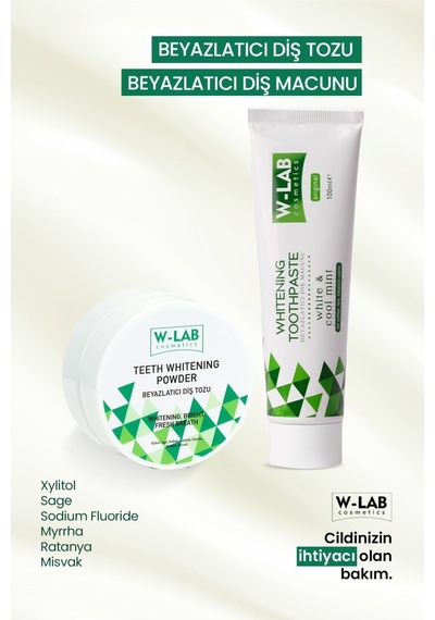 W-Lab Cosmetics Beyazlatıcı Diş Macunu 100 Ml Ve W-Lab Cosmetics Beyazlatıcı Diş Tozu 75 Gr