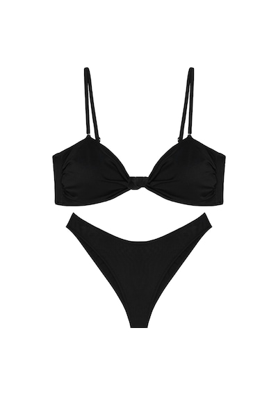 Kaplı Kesim Düğüm Detaylı Ayarlanabilir Askılı Bikini Takımı Siyah