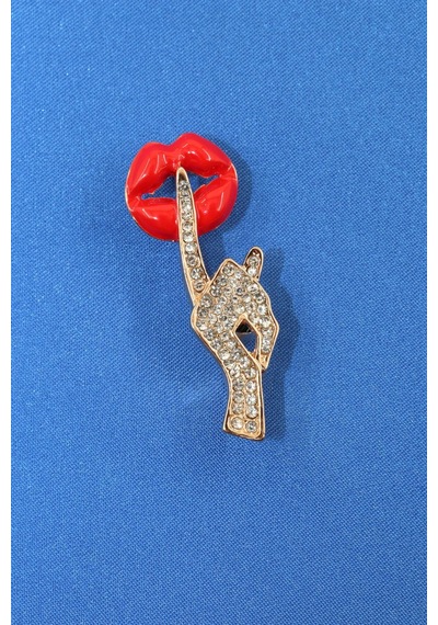 Gold Zirkon Sessiz Ol Broş. Yaka İğnesi Sus Broş. Taşlı Tasarım Dudak Broş. Kadın Broş. Dudak Broş. Gold