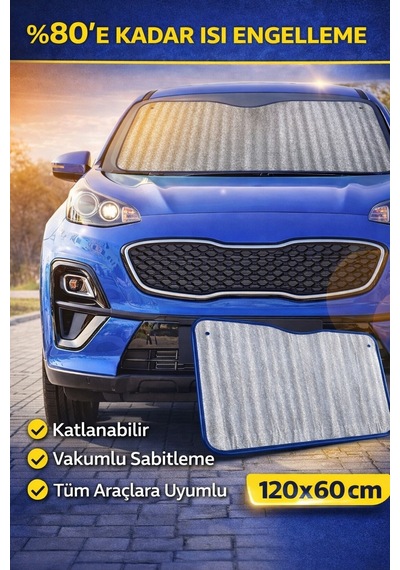 Araba Ön Cam Güneşlik Anti-uv Oto Güneşlik 120 X 60 Cm Araç Gölgelik Oto İçi Vantuzlu
