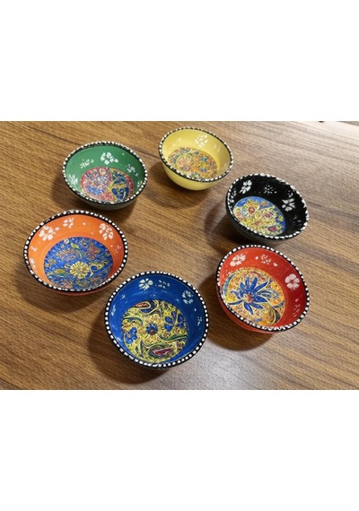 Seramik Çerezlik Sosluk Kahvaltılık Sunumluk Kase El Yapımı Hand Made - Kabartma Çiçek Desenli Çok Renkli