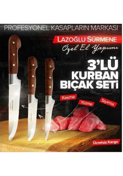 Lazoğlu Sürmene 4'Lü Kurban Bıçak Set El Yapımı Kesme.Yüzme.Sıyır