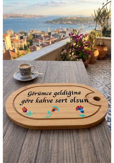 Kahve Keyfi Temalı Afilli Kahve Sunum Tablası Figür 19