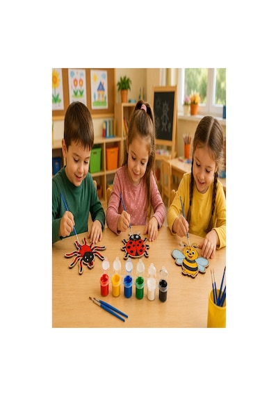Ahşap Boyama Böcekler 10 Lu 1 Paket 10x15cm Ahşap Boyama 6 Renk Boya Resim Fırçası Etkinlik Çocuk Gelişim Motor Beceri