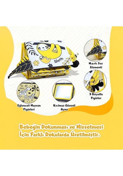 Tummy Time Hışırtılı Yumuşak Bez Aktivite Kitabı - Tembel Hayvan