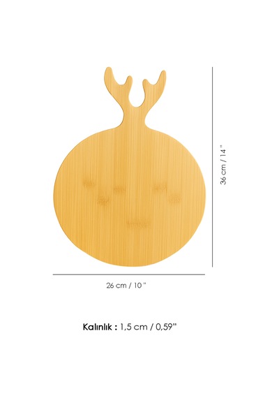 Yuvarlak Bambu Kesme Tahtası - Geyik Model Servis Sunum Tahtası Sunumluk Kesim Panosu 36x26 Cm Bej