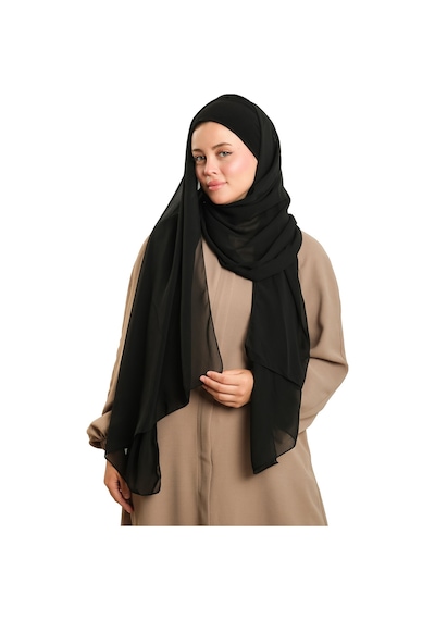 Hürrem Bone Siyah Pratik Hazır Geçmeli Bone Şal Şifon Düz 2506 01 siyah
