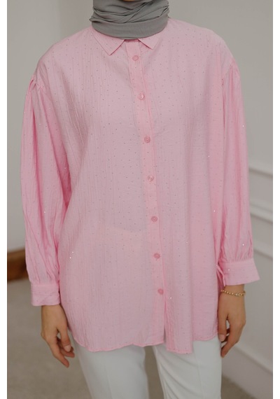 Moonsc Kadın Gömlek Regular Fit Tesettür Pembe